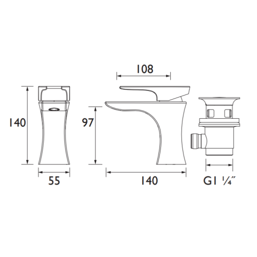 Bristan HOURGLASS Eco Start Basin Mixer with Clicker Waste HOU ES BAS BLK